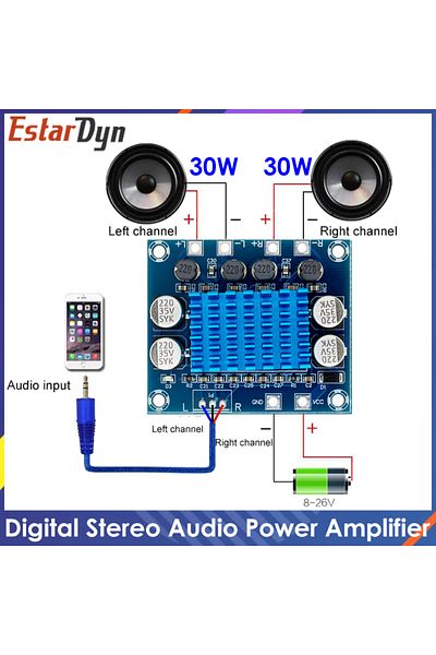 Estardyn TPA3110 XH-A232 30W+30W 2.0 Channel Digital Stereo Audio Power Amplifier Board DC 8-26V 3A