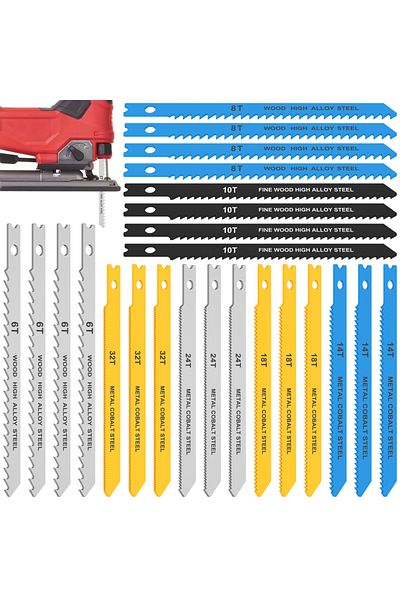 Choice 24PCS 24Pc Jig Saw Blade Set HCS Assorted Saw Blades with U-shank Sharp Fast Cut Down Professional S