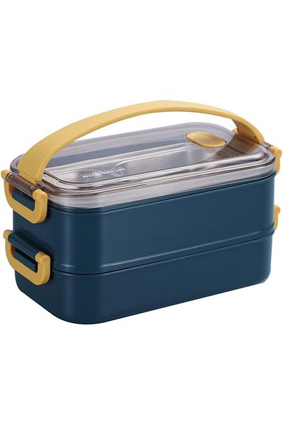 COOYA Stainless Steel Lunch Box, 1.6 Liters, 22x11x12 Cm, Stackable, Suitable for Daily Use, Dark Blue