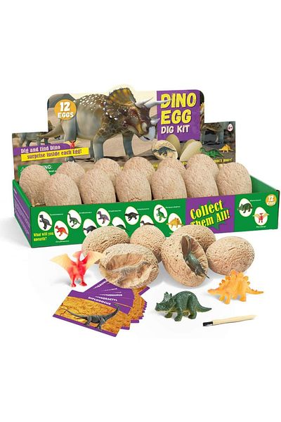 Yelajoy 12 Pieces DIY Dinosaur Eggs Excavation Dig Toy Kit, Educational Gifts for Boys & Girls 3+