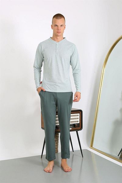 Celira Men's Combed Cotton Long Sleeve Pajama Set 6860 Water Green