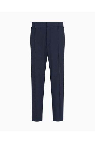Emporio Armani بنطال رجالي مريح ذو ملمس مرن من القماش مطوي بأرجل واسعة باللون الأسود EM001508 AF14076-UC001