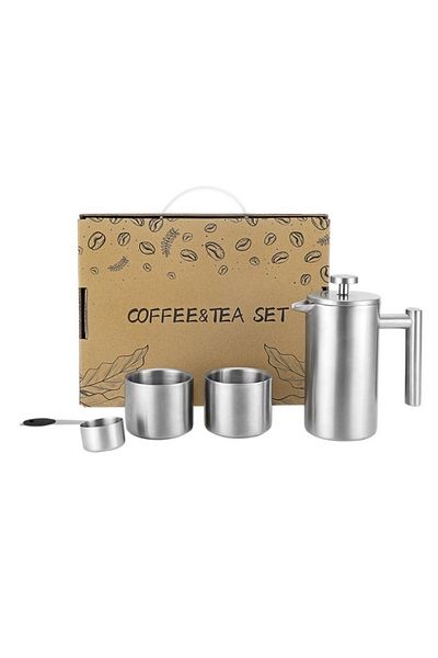 OEM Stylish Coffee Set, Infuser and Silver accessories, 2 cups, stainless steel