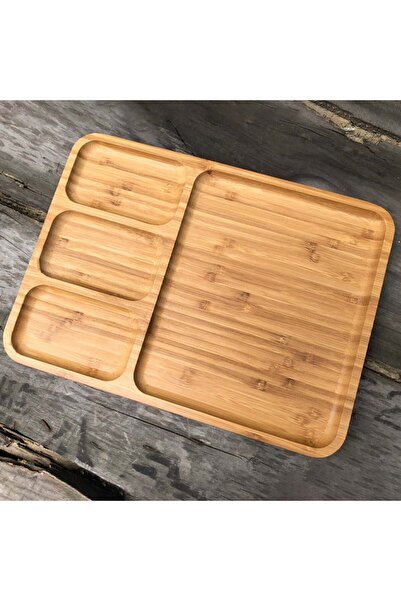 PUFO bamboo serving platter with 4 compartments, 28 x 24 cm, brown