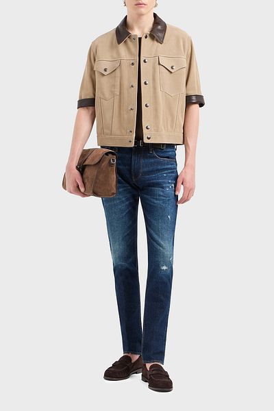 Emporio Armani Men's Slim Fit Denim Fabric Stretch Cotton Skinny Leg Navy Blue Jeans Em000121 Af13281-Mb001