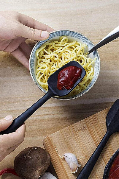 Silicolife Kaşık Spatula, Isıya Dayanıklı Yanmaz Yapışmaz Tek Parça Silikon Kaşık Spatula 27cm Siyah