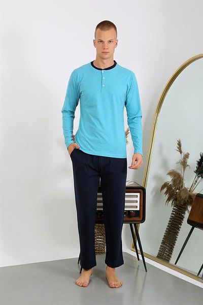 Celira Men's Combed Cotton Long Sleeve Pajama Set 6860 Turquoise