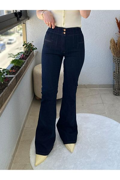 TUNAM BUTİK Bel Pens Detail Full Lichra Wide Leg Jeans Pants
