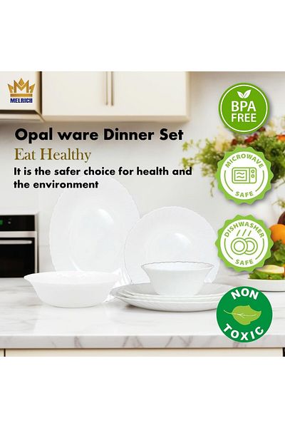 Melrich 33 Pcs Opal ware Dinner Set Microwave Dishwasher safe BPA Free