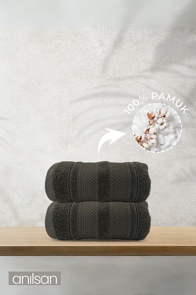Anılsan 2 Pack Runi Anthracite Hand Towels - 50X70 Cm, 225 Gr, 100% Cotton, Spa and Hotel Towels, Daily Use
