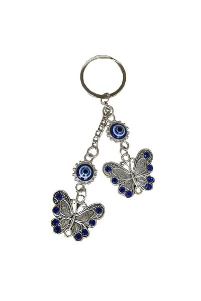 PUFO Breloc amuletă Feng Shui pentru protecție și noroc, model fluture și Ochiul lui Horus, argint
