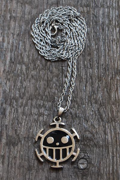 Rua Jewelry One Piece Trafalgar Law Anime Fan Luffy Bomb Necklace - Black Enamel Silver Color Twirl with Chain