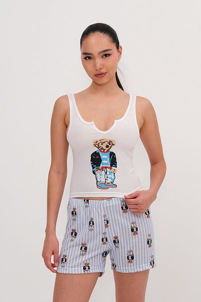Addax Set pijama cu pantaloni scurți cu imprimeu ursuleț Ş122
