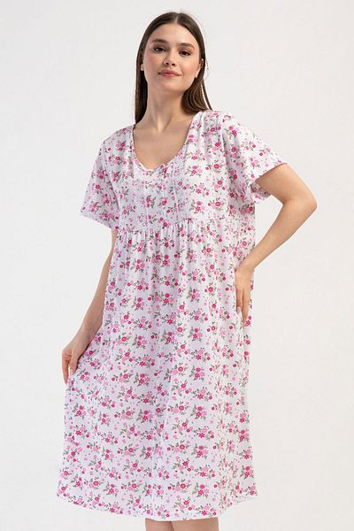 VİENETTA Women's Large Size Short Sleeve Pink Nightgown 100% Cotton C6T8N7O161