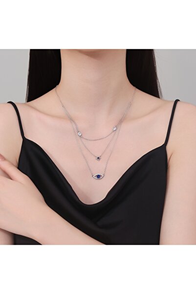 delis Αλυσίδα από ασήμι 925, JW1242, σχέδιο ματιού και αστεριού, επιροδιωμένη