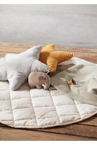 İnfant Hobby Natural Premium %100 Pamuk Çift Taraflı Kapitone Bebek Oyun Halısı & Oyun Matı 120x120x2 Cm (KREM)