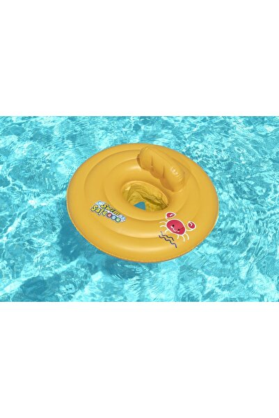 BESTWAY حلقة سباحة دائرية قابلة للنفخ على شكل قارب للأطفال، مع مسند للظهر