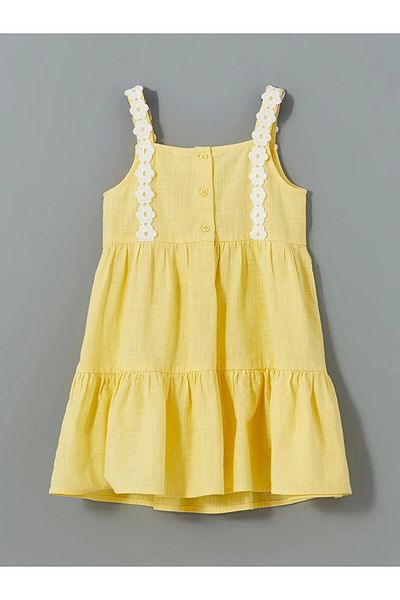 LC Waikiki LCW Kids Sari Basic Ruched Κοριτσίστικο Λινό Φόρεμα