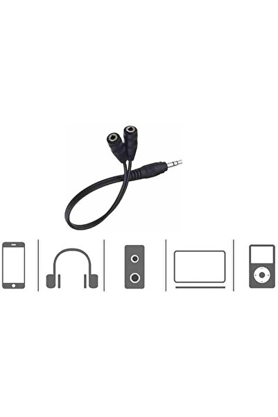Generic 3.5mm Audio Adapter, 1 Male to 2 Female Earphones Stereo Splitter Cable Y Shape (20 cm, Black)
