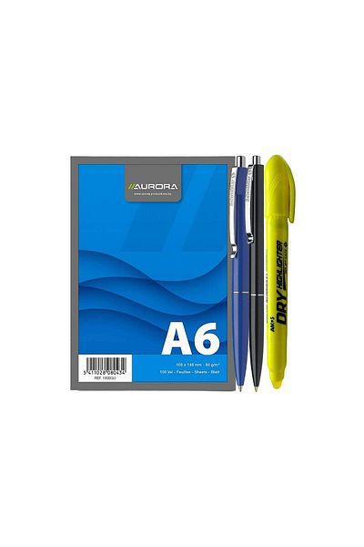 SCHNEIDER Premium Office Set-2 Schneider Retractable Pens-Blue, BN A6 and NonToxic Textmarker