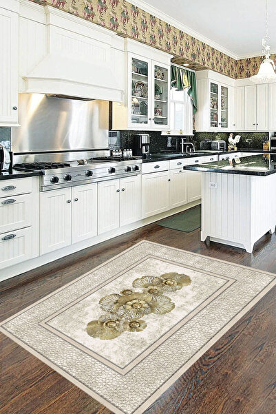 Resmiro Makinede Yıkanabilir Kaymaz Taban Leke Tutmaz Altın Çicek Mutfak ve Y...