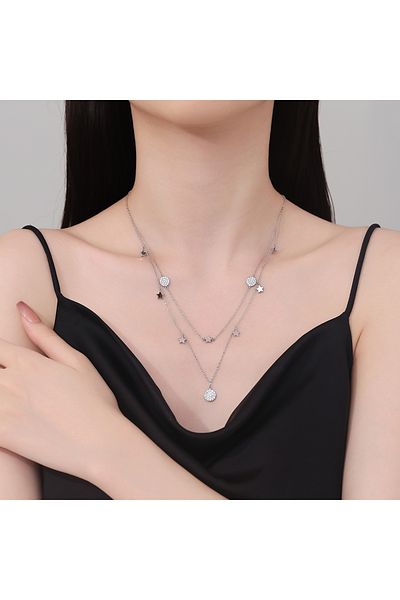 delis Lantisor argint 925, JW1244, model dublu elegant cu stelute, placat cu rodiu