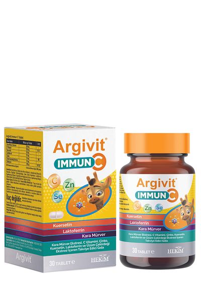 Argivit Immun C Tablet 3 Pack (Black Elderberry, Vitamin C, Zinc, Quercetin, Lactoferrin, Grape) 30 Tablets