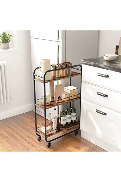 Viyogo Slim shelf with 3 MDF shelves and metal structure, 360° rotating, 50 x 20 x 81 cm, black with brown