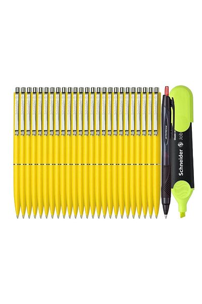 SCHNEIDER Premium Set-25 Schneider Retractable Pens-Yellow, Jetstream Pen and Textmarker