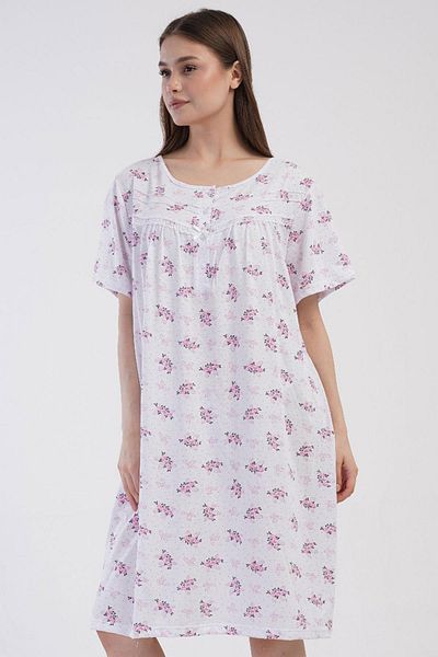 VİENETTA Women's Large Size Short Sleeve Pink Nightgown 100% Cotton C5T8N7O161