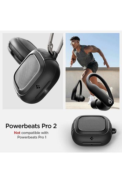 Spigen Rugged Armor designed for Powerbeats Pro 2 case (2025) cover with Carabiner - Matte Black