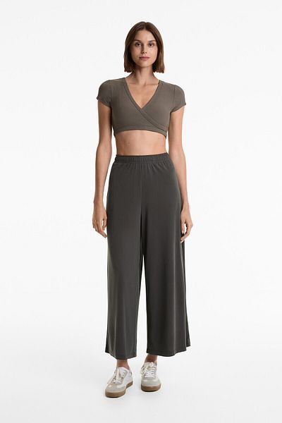 Oysho Wide-leg Floaty Crop Trousers With Modal