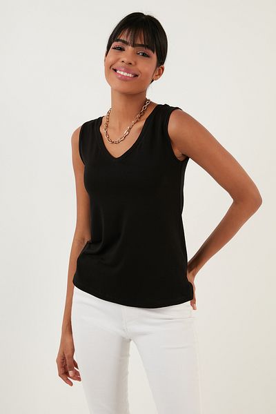 Lela Slim Fit V-Neck Thick Strap 2'Li Package Blouse Bluz 5864384S2