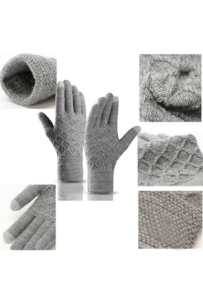 Vohoney winter gloves, wool, gray, size M