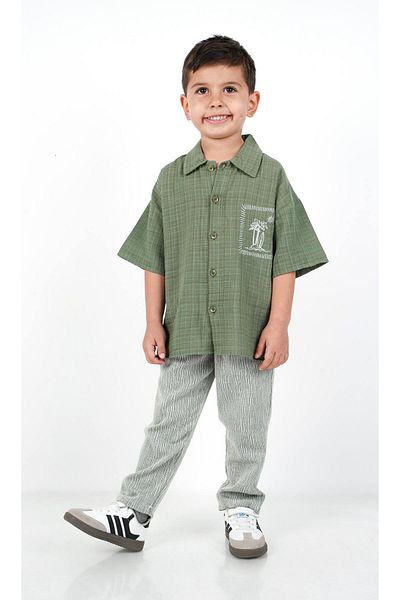 c.c.l. coccolin kids baby clup Boy's Oversize Linen Trousers with Shirt 2-Piece Double Set