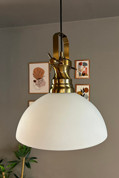 Bamyum Perry Cam Tekli Avize Yeni Eskitme Beyaz Başlık Retro Sarkıt Lamba Restoran Salon Aydınlatma