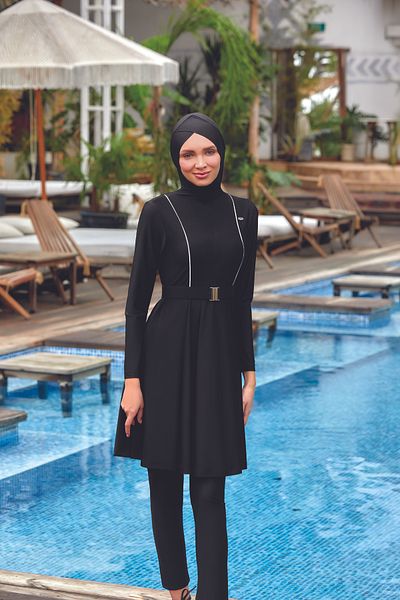Bravie Women's Belted Large Size Stylish Hijab Swimsuit - - 4450