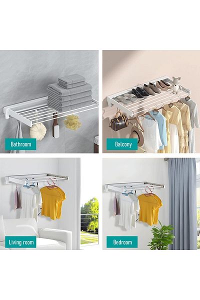 COOYA Wall Mounted Foldable Laundry Dryer Rack,With 7 Drying Rods,85cm×37cm,hanger,for Clothes,White