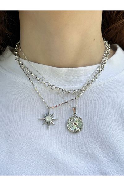 Eylülün Takısı Women's Silver Color 3 Piece Pinterest North Star Necklace Set
