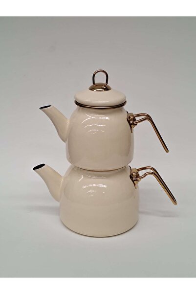 GİZEM EMAYE ÇAYDANLIK TAKIMI KREM