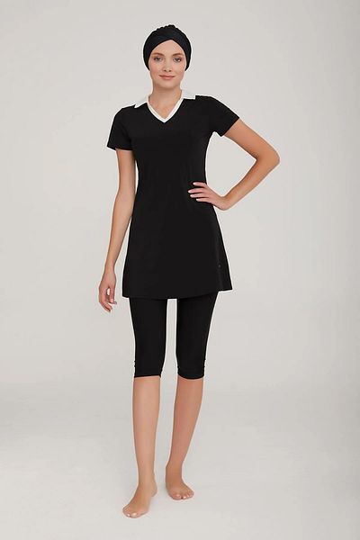 Bravie Women's Short Sleeve Half Hijab Swimsuit with Capri Tights - - 3905