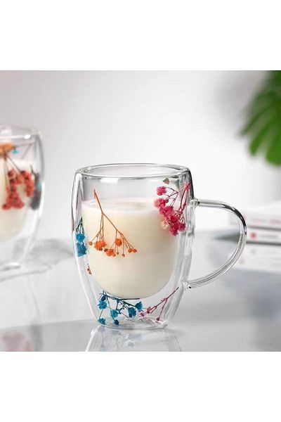 OEM Cana Floral Fantasy, 300 ml, transparenta, cu pereti dubli, 2 x 5.5 x 8 cm