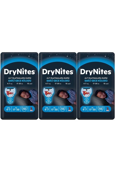 DryNites Emici Gece Külodu/Külot Bez Erkek 4-7 Yaş 17-30KG Small 30Adet 3PK*1...