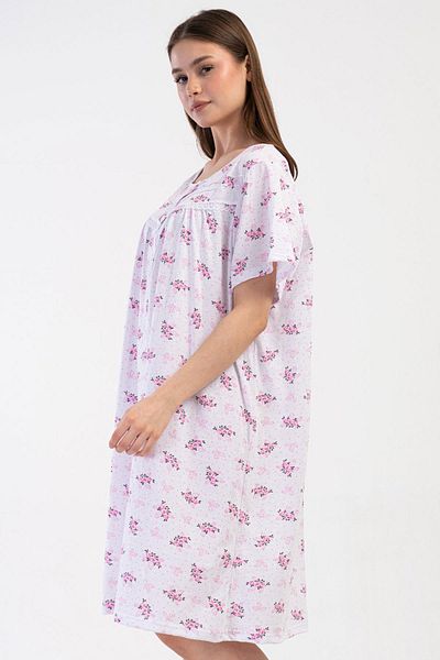 VİENETTA Women's Large Size Short Sleeve Pink Nightgown 100% Cotton C5T8N7O161