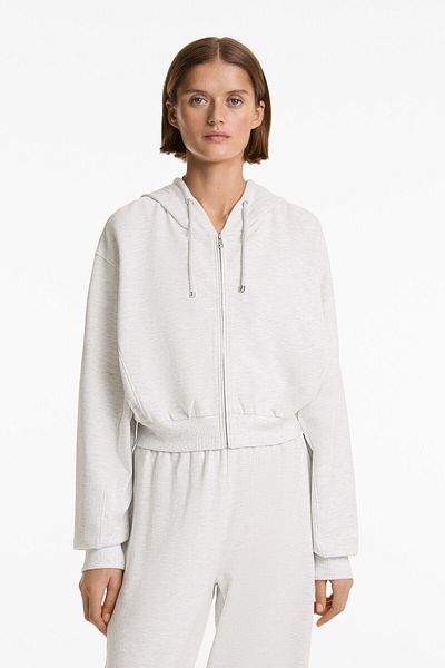 Oysho Rib detail crop hooded jacket with cotton and modal