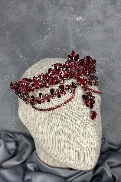 Hayalperest boncuk Burgundy Dali Frontlet Dangle Bridal Henna Crown Hair Accessory