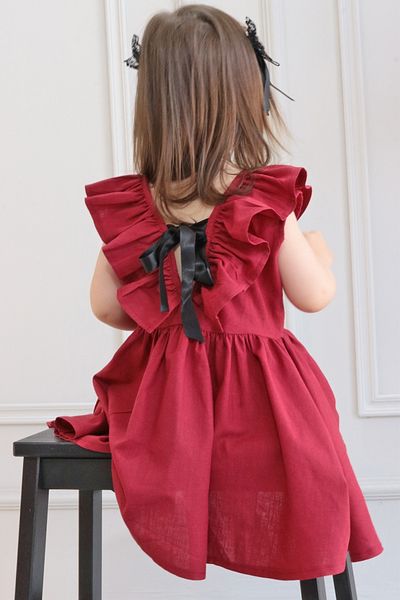 Parla Kids Baby Girl Burgundy Cherry Bow Ruffled Dress Buckle Set