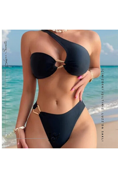 LUZZ SECRET'S BLACK DESIGN GOLD AKSESUARLI POLIAMID ÖZEL KUMAŞ BOYUN ASKI LUX...