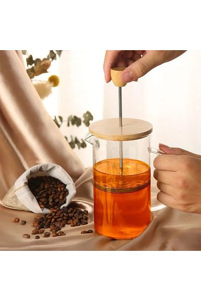 OEM Glass tea infuser 1000 ml, natural wood lid, removable stainless steel filter
