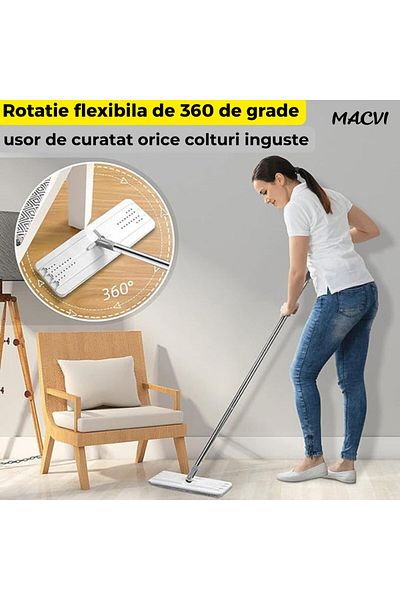 MACVI Set mop profesional Macvi® cu galeata si functie de autostoarcere din plastic si metal pentru podele